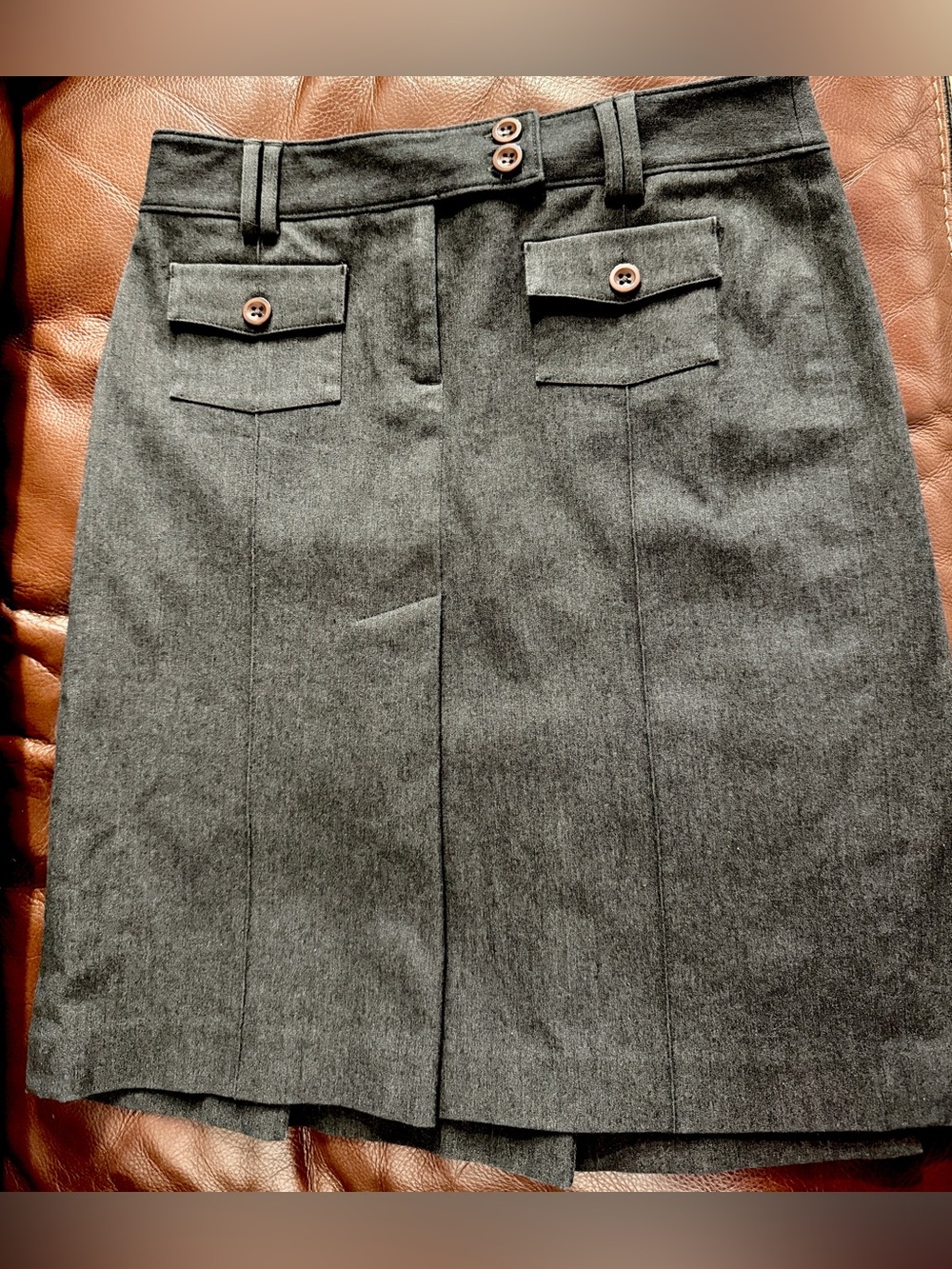 Ann Taylor Charcoal Grey Button-Front Pencil Skirt